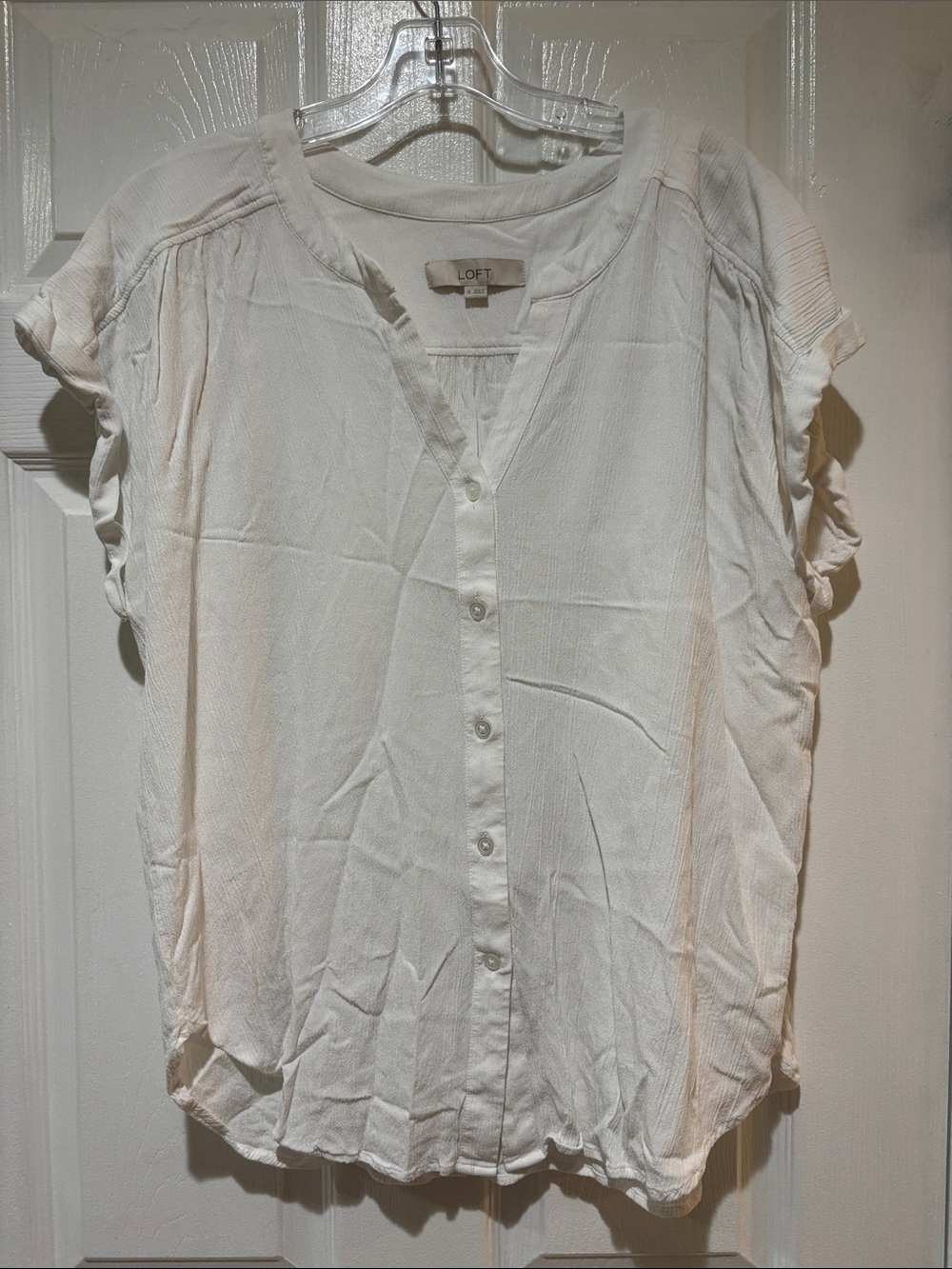 LOFT White Button-Front Short Sleeve Blouse